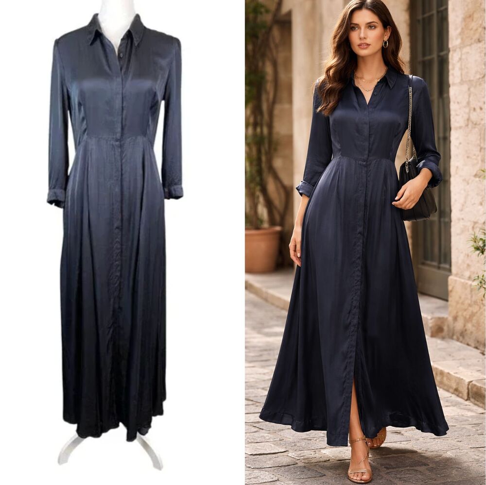 Denim & Supply Ralph Lauren Dark Blue Button Front Maxi Dress Sz S